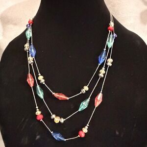 Triple Strand Beaded Necklace Women OS Multicolor Excellent Layered